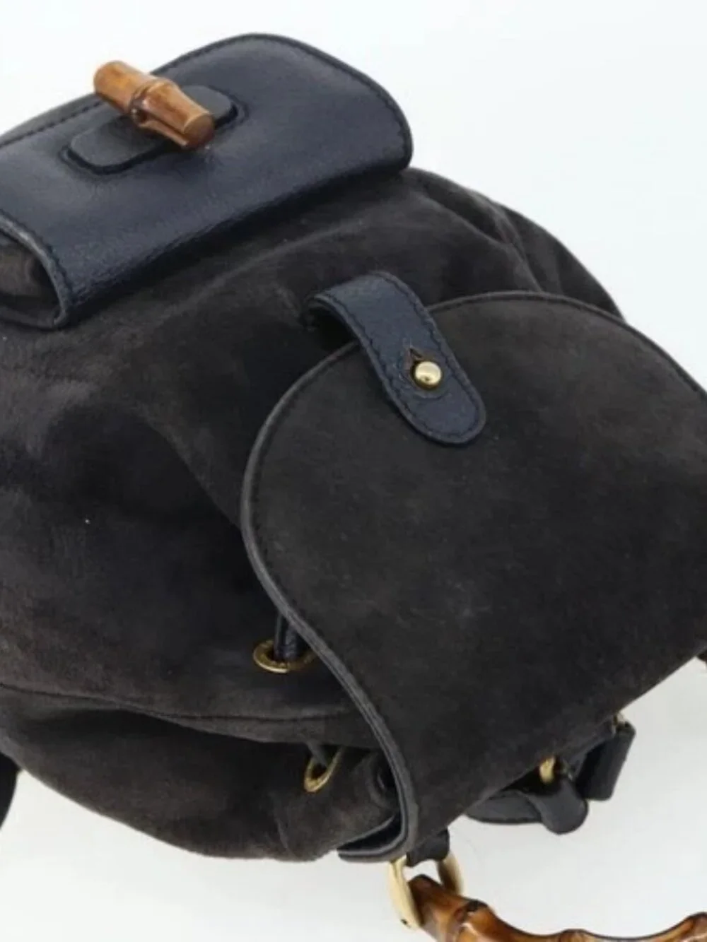 GUCCI Bamboo Backpack Suede Black Gold Auth ep14563